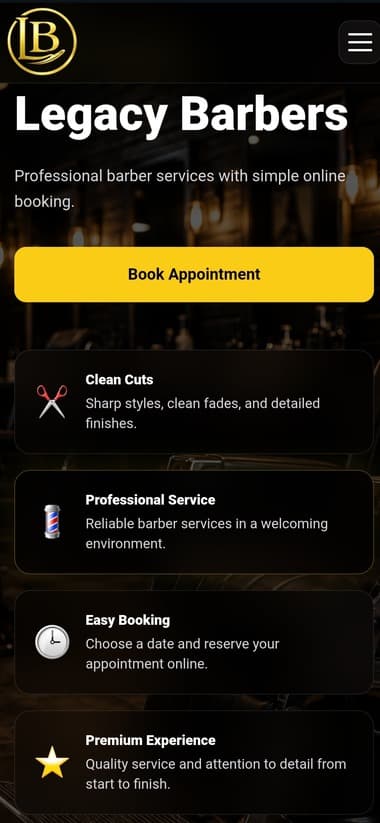 Legacy Barbers mobile website design