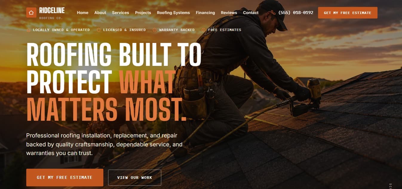 Ridgeline Roofing Co. website design